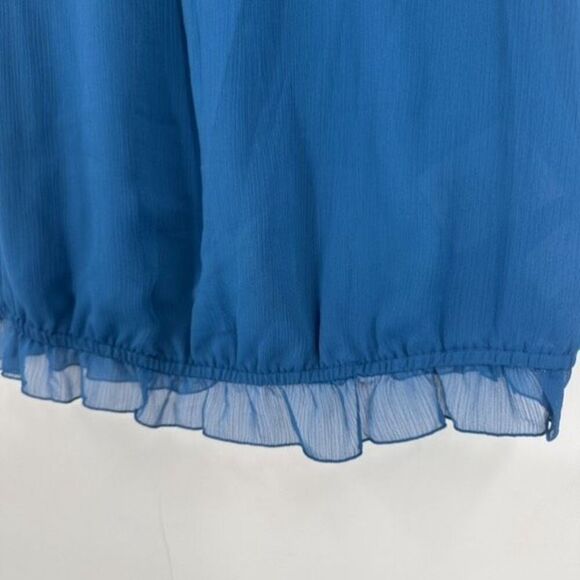 NWT Y2K Old Navy Flutter Sleeve Blue Short Sleeve Blouse Sheer Lace Gauzy Small - Picture 6 of 11